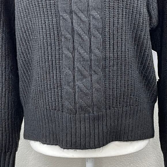 1.State Cable Knit Long Sleeve Turtleneck Sweater Back-Cutout Black Small NWT - Picture 7 of 14